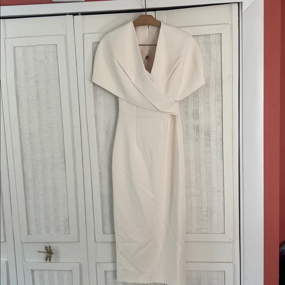 SAFIYAA Flora cape-effect crepe midi dress size 2 NWT - Picture 4 of 11